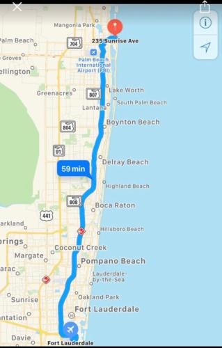 a screenshot of a google maps screen with a map at TROPICAL Palm Beach WIFI 2BEDROOM 2BATHROOM OutdoorPOOL Beach Garden in Palm Beach