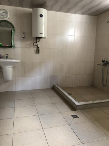 a bathroom with a shower and a sink and a toilet at House 122 in Kobuleti