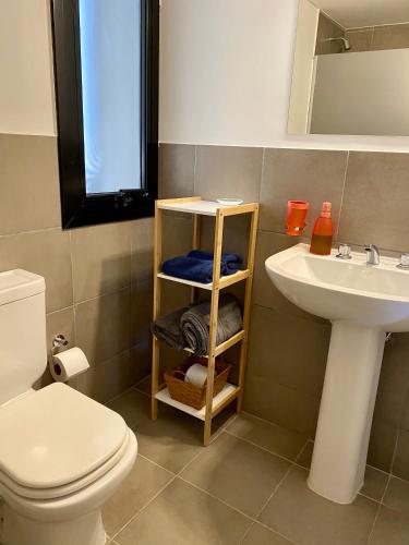 a bathroom with a toilet and a sink at Departamento Cordillera in Godoy Cruz