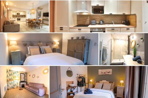 a collage of photos of a bedroom and a living room at Centre Historique- FREE Parking-WIFI-CAMPAGNE CHIC- SLEEPNTRIPBEZIERS in Béziers