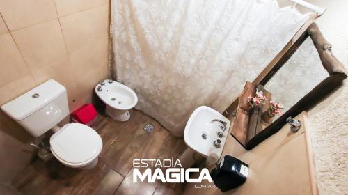 a small bathroom with a toilet and a sink at Cabañas en Valle de Uco in Tunuyán
