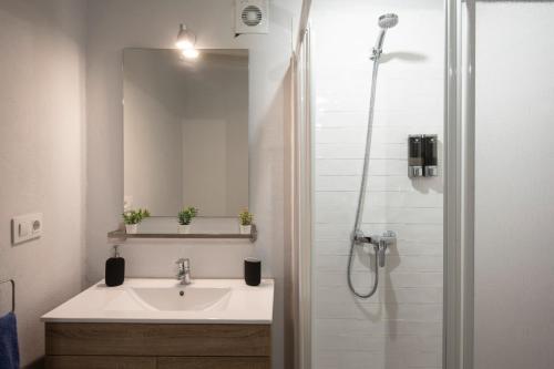 uma casa de banho com um lavatório e um chuveiro em Apartamento La Casa del Santo em Carmona