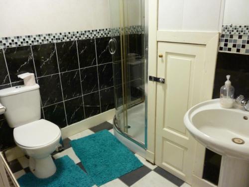 a bathroom with a toilet and a sink and a shower at Aberdeen Arms Hotel Tarland in Tarland