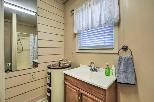 a bathroom with a sink and a mirror at Cozy Hawkinsville Studio on Operating Farm! in Hawkinsville