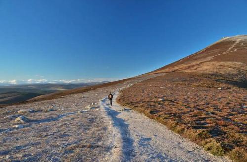 a person walking down a path on a hill at St Marys Farmhouse - Traditional Country Farmhouse with Open Fire in Fochabers