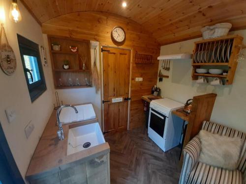 Η κουζίνα ή μικρή κουζίνα στο Shepherds Hut with hot tub on Anglesey North Wales
