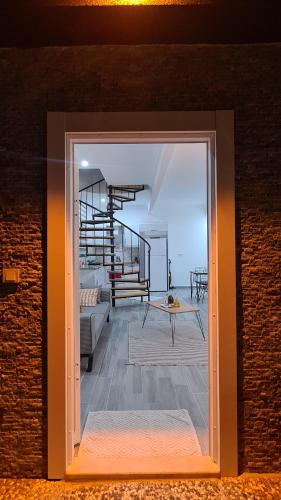 a view of a living room with a view of the ocean at Villa Koyuncu in Dalaman