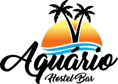 a stylized drawing of a beach with palm trees and the words aloha ar at Aquário Glamping in Abraão