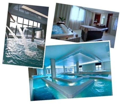 un collage de quatre photos d'une piscine dans l'établissement Disneyland Dream 5 - Charmante Maison 10 pax, à Chessy