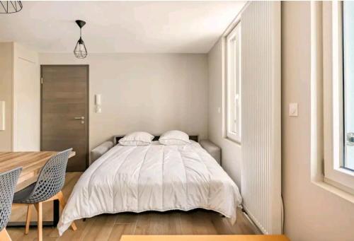 um quarto com uma cama com uma mesa e cadeiras em Le NATURE 1 Chambre et sauna em Colmar