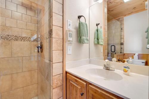 un bagno con lavandino e doccia di Tranquility House a Banner Elk
