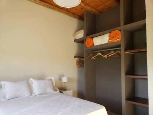 1 dormitorio con 1 cama y algunos estantes en Aldea Amedo en San Rafael