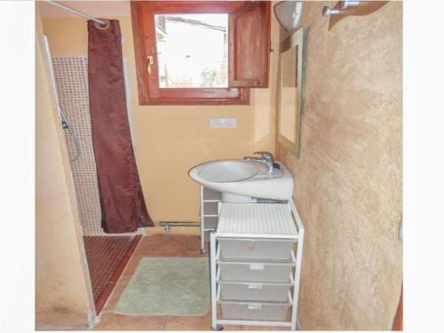 y baño pequeño con lavabo y ducha. en Mas de l'Aleix- Els Llorers, en Renau