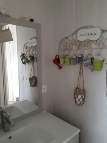 a bathroom with a mirror and a sink and a mirror at Chez isa in Massilly