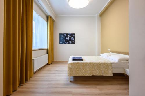 a bedroom with a bed and a window at Kastanimaja Apartments in Tartu