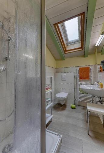 a bathroom with a shower and a sink and a tub at FW Winterer in Zwiesel