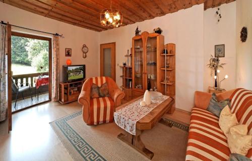 a living room with a couch and chairs and a television at FW Winterer in Zwiesel