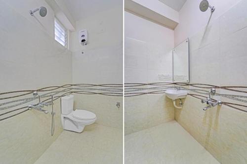 two pictures of a bathroom with a toilet and a sink at Redstone Hotel - Near US Consulate Nungambakkam in Chennai
