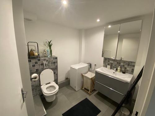 a bathroom with a toilet and a sink at Station House - Maison entre Disneyland et Paris in Roissy-en-Brie