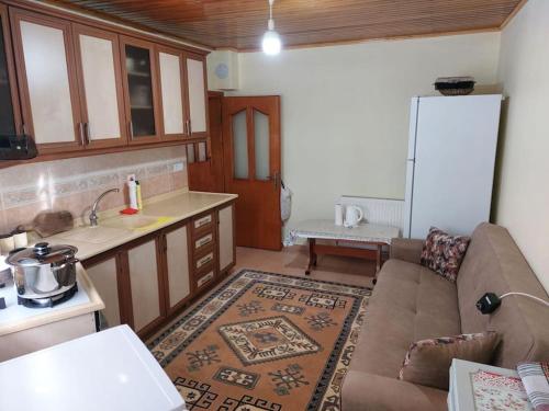 Il comprend un salon avec un canapé et une cuisine. dans l'établissement in the village, with a garden, one floor, detached, à Silivri