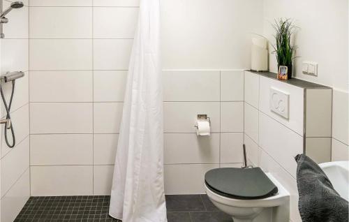 a bathroom with a toilet with a green seat at 1 Bedroom Nice Apartment In Passow Ot Charlottenho in Zahren
