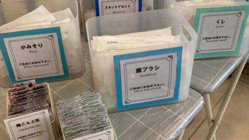 a table with three boxes on top of a counter at Toyoko Inn Oita Ekimae in Oita