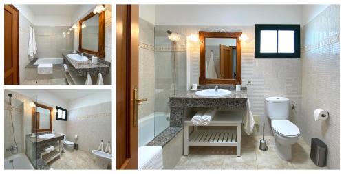 two pictures of a bathroom with a sink and a toilet at Villa Sevilla in Playa Blanca