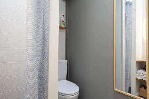 a bathroom with a toilet and a shower at Marechal's Studio near train station & downtown in Nantes