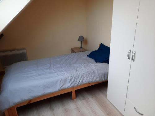 um quarto com uma cama e um armário branco em appartement 150 M2 tout confort 4 chambres em Noidans-le-Ferroux
