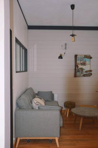 un salon avec un canapé et une table dans l'établissement Vue de carte postale en hypercentre de Font-Romeu, à Font-Romeu-Odeillo-Via