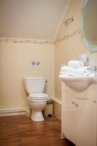 a bathroom with a toilet and a sink at Vila Muntenia Hotel in Chişinău