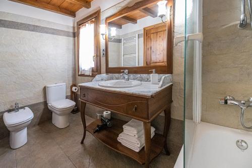 e bagno con lavandino, servizi igienici e doccia. di Apartamentos Casa Pichuana a Benasque