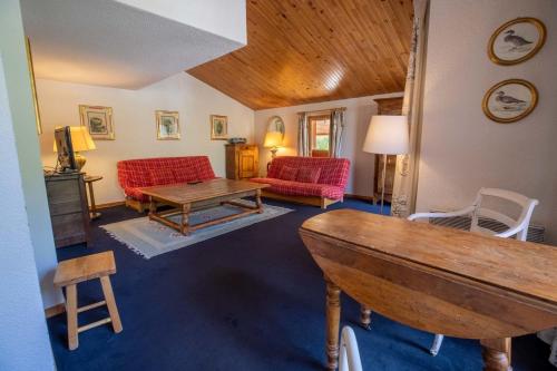 un salon avec un canapé et une table dans l'établissement Sherpa 18 on the Mottaret snowfront, à Méribel