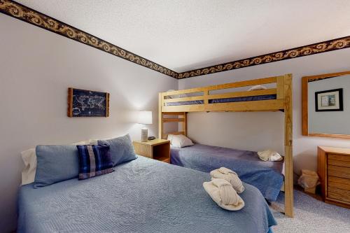 twee bedden in een kamer met twee stapelbedden bij Hawks Nest 27 in Glen Arbor