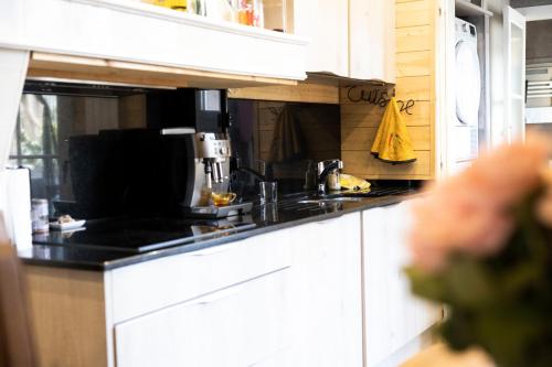 a kitchen with a black counter top in a kitchen at LE 41 AVENUE FOCH in Luchon
