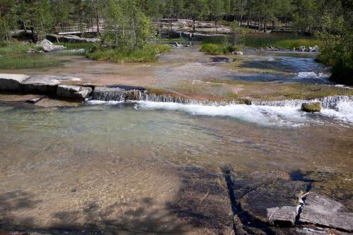 a stream of water with rapids in a river at Hugsnäset Semesterstugor och Fiske in Gällö