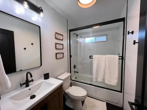 W łazience znajduje się umywalka, toaleta i prysznic. w obiekcie New remodel! 3-bed house in heart of Carson City w mieście Carson City