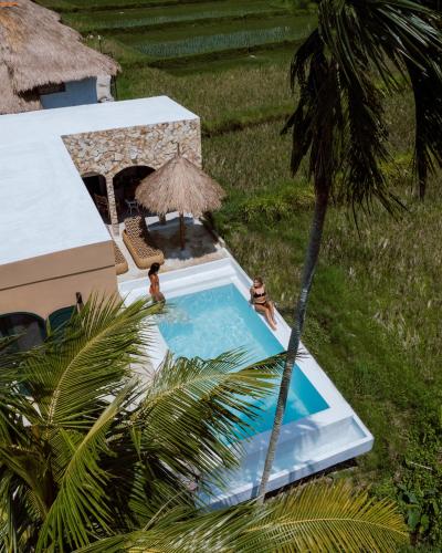 a swimming pool with two people sitting in it at Woywoy Escape Samu (Adults Only) in Ubud