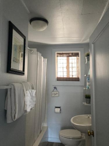 a bathroom with a toilet and a sink at Guesthouse Cannon Beach in Cannon Beach
