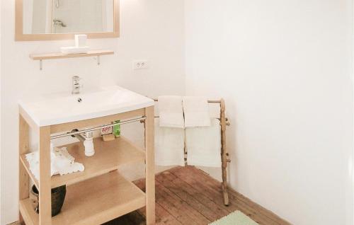 ein Badezimmer mit einem Waschbecken, einem Spiegel und Handtüchern in der Unterkunft 2 Bedroom Amazing Home In St Antoine De Breuilh in Saint-Antoine-de-Breuilh
