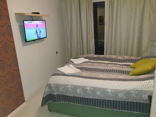 Giường trong phòng chung tại apartman oli