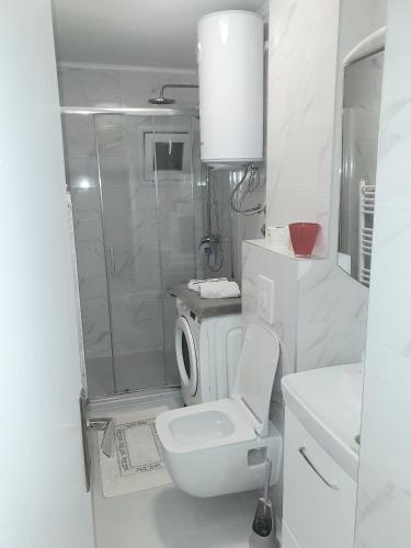 un bagno bianco con wc e doccia di apartman oli a Sarajevo