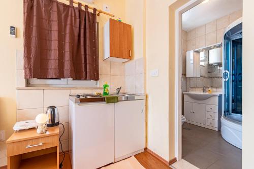 una piccola cucina con lavandino e piano di lavoro di Siriščević Apartment a Korčula
