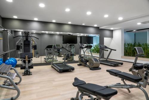 a gym with several treadmills and cardio machines at Novotel Kayseri in Kayseri