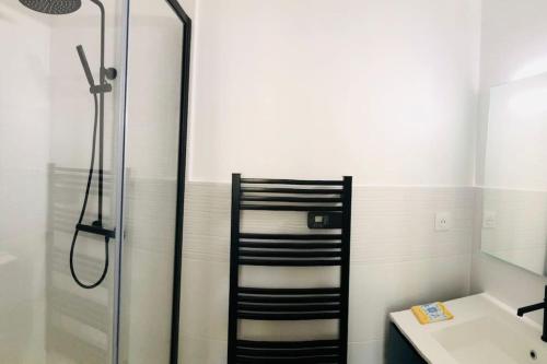 een badkamer met een douche en een wastafel bij Appartement Standing Hôtel Particulier Montpellier in Montpellier