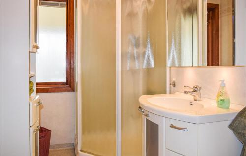 ein Bad mit einem Waschbecken und einer Dusche in der Unterkunft Beautiful Home In Hyltebruk With Lake View in Hyltebruk