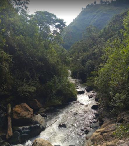 a river in the middle of a mountain with trees at Finca Villa Chalet Del Rio Cali Farm Villa Chalet Cali River in Cali