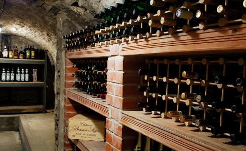 a room filled with lots of bottles of wine at Park Hotel Pruhonice in Pruhonice
