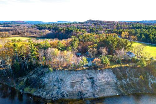 an aerial view of an island in the water at Saco River & White Mountain Views in Conway