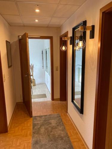 Cette chambre dispose d'un couloir avec un miroir et une porte. dans l'établissement Residence Da Thea, à Clausthal-Zellerfeld